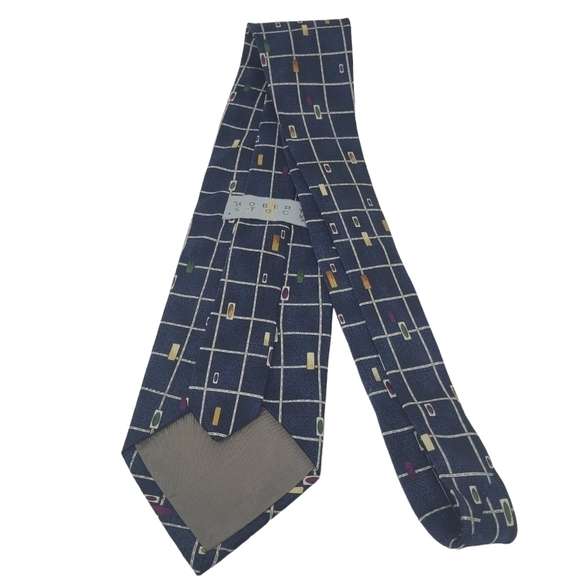 Robert Stock | Men's Vintage Dark Navy Blue Geometric Printed Tie - Picture 11 of 11